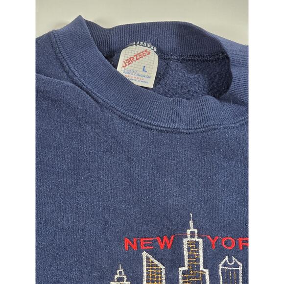 Vintage New York City Embroidered Crewneck Pull Over Sweater Navy Horse Carriage - Picture 2 of 5